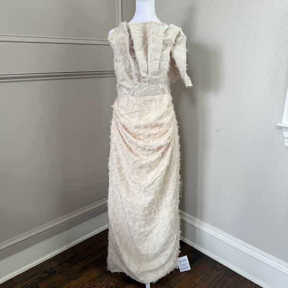 NWT ASOS Edition Cream Textured Bandeau Drape Maxi Dress Size 8 Formal Gown - Picture 4 of 11